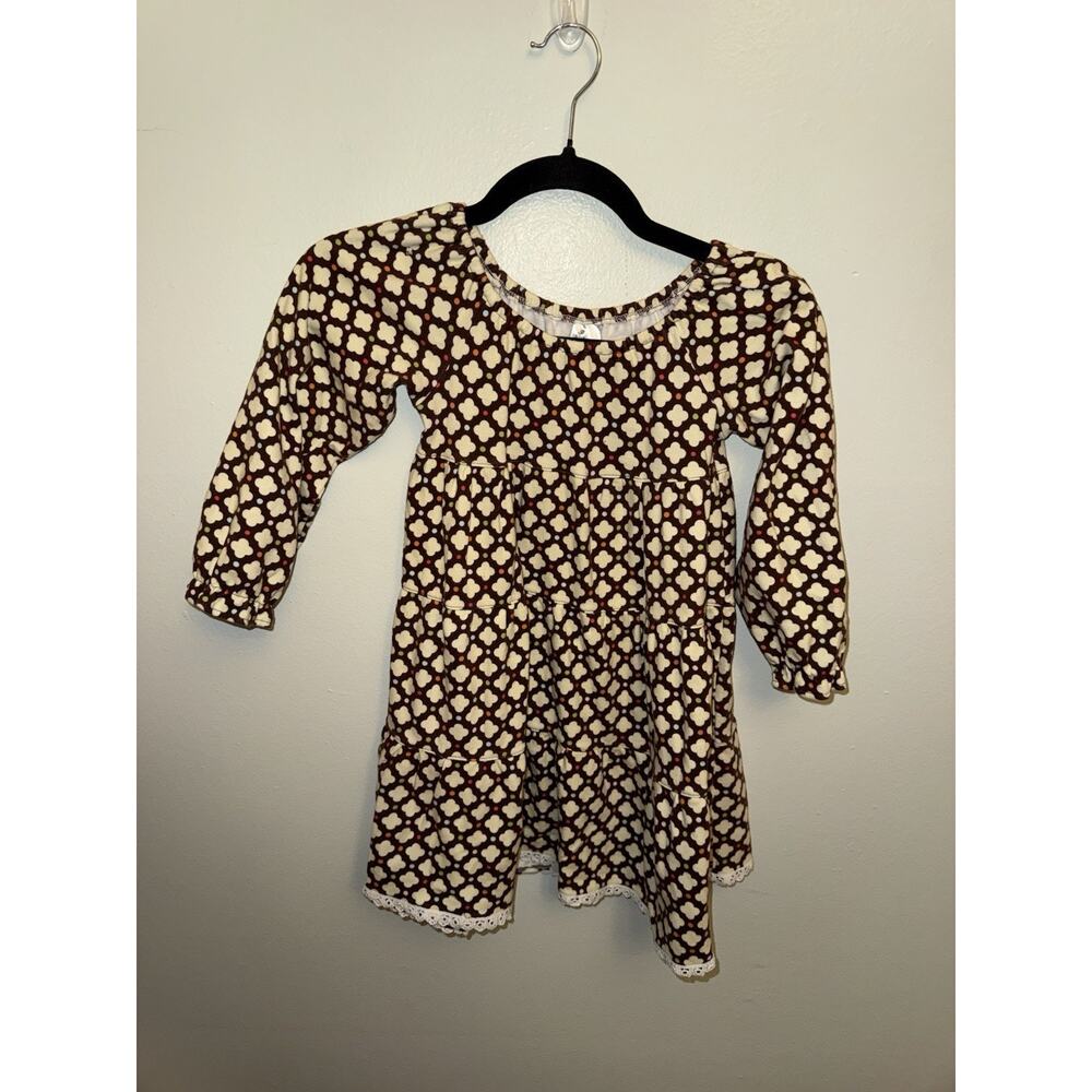Beehave Girls Dress Size 7 Long Sleeve Tiered Boho Brown Geometric Pattern Lace